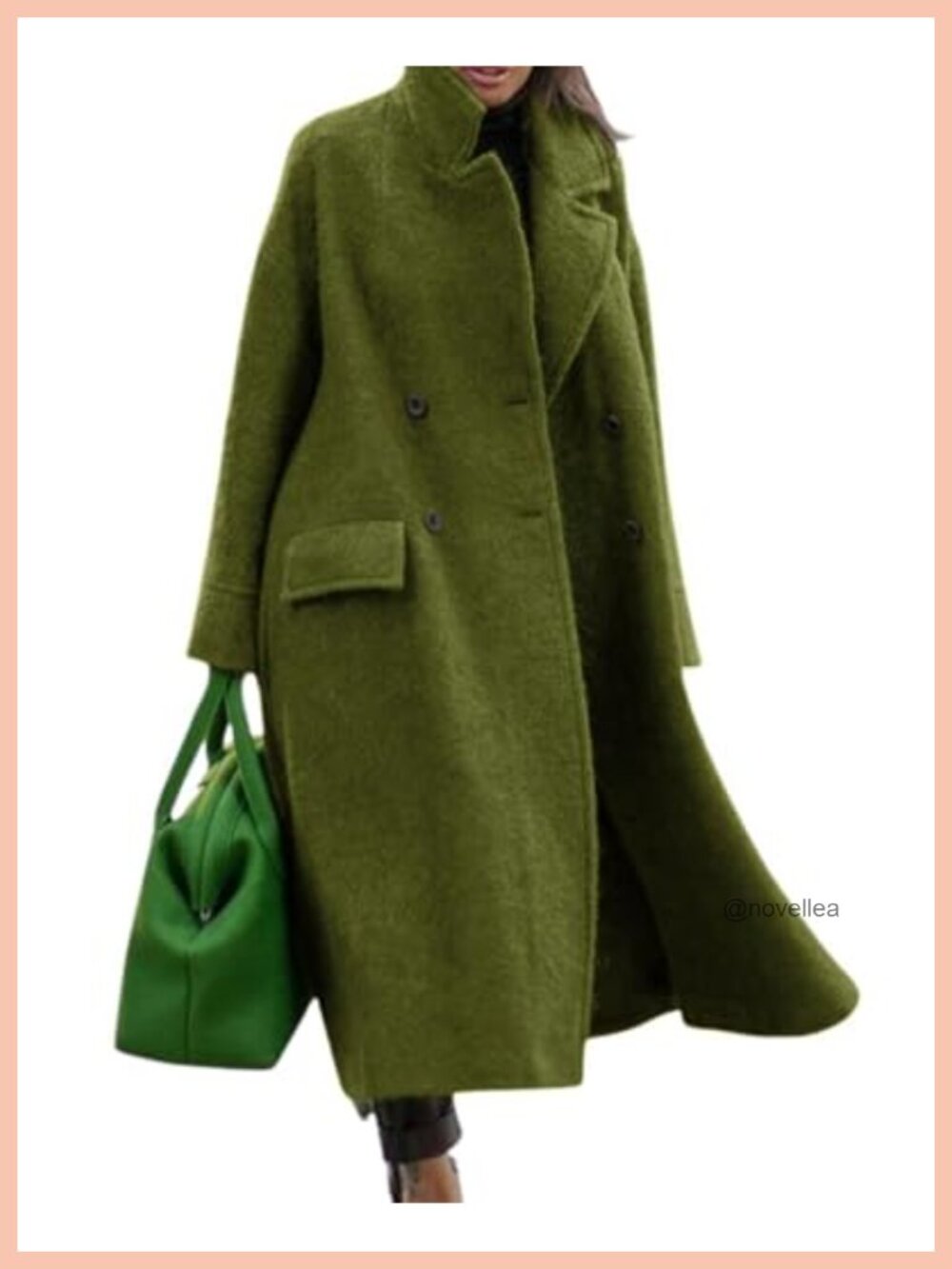 Oversized Long Wool Blend Pea Coat Double Breasted Trench Overcoat